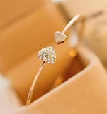 2019 Hot New Fashion Adjustable Crystal Double Heart Bow Bilezik Cuff Opening Bracelet For Women Jewelry Gift Mujer Pulseras